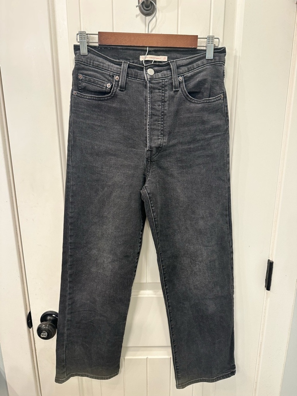 Levi's Ribcage Straight Ankle Jeans Size 27 Black Button Fly High Rise